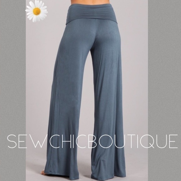 Plus Size Smokey Blue Wide Leg Palazzo Pants - Picture 4 of 5